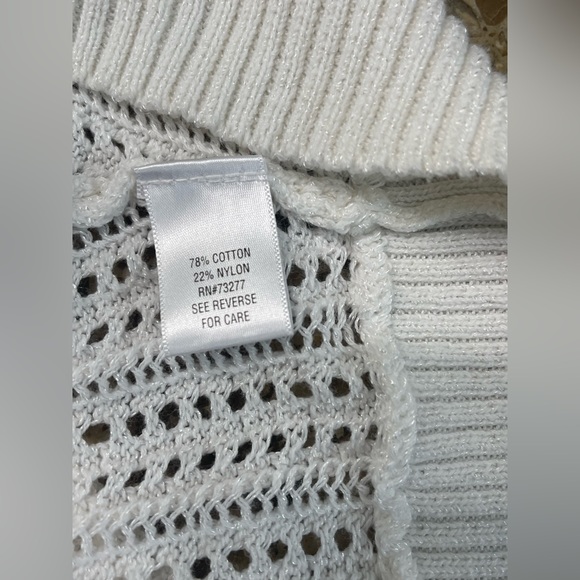 Apt9 White Short-Sleeve Cropped Cardigan. Size Large. Cotton Blend. Like new! - Picture 3 of 3